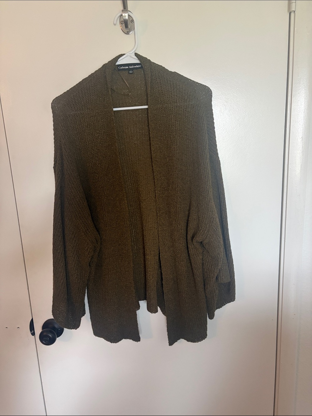 Catherine Malandrino Olive Open-Front Knit Cardigan